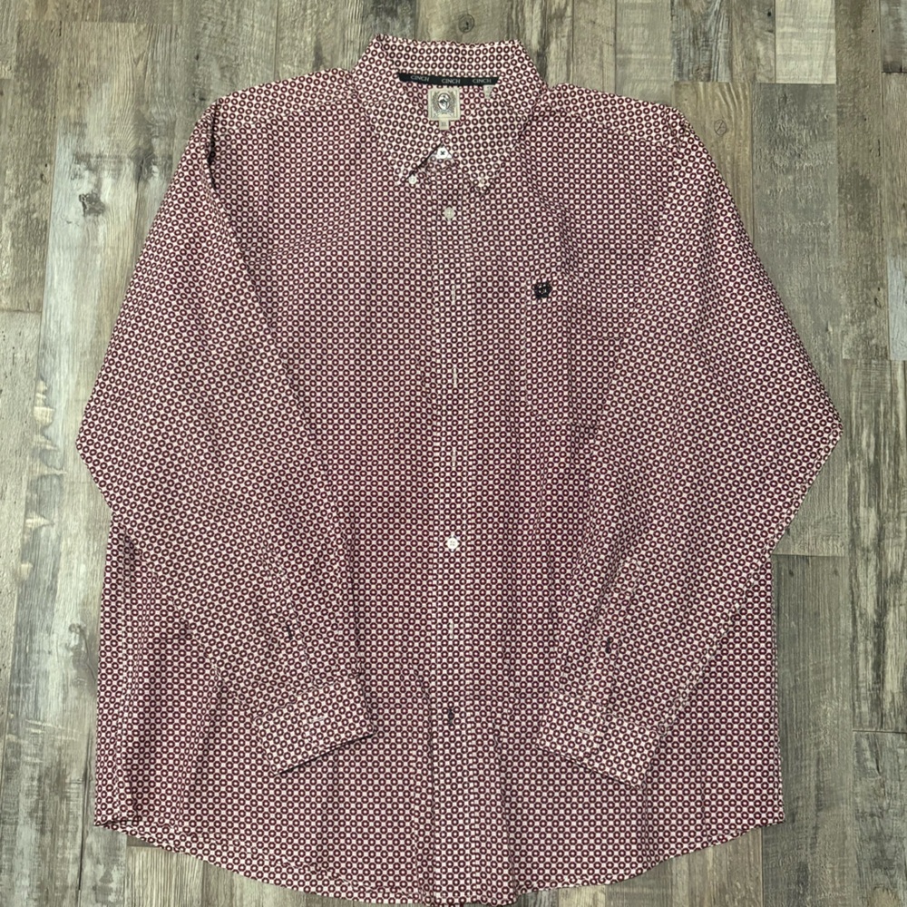 Cinch Men's Burgundy Patterned Button Down Shirt